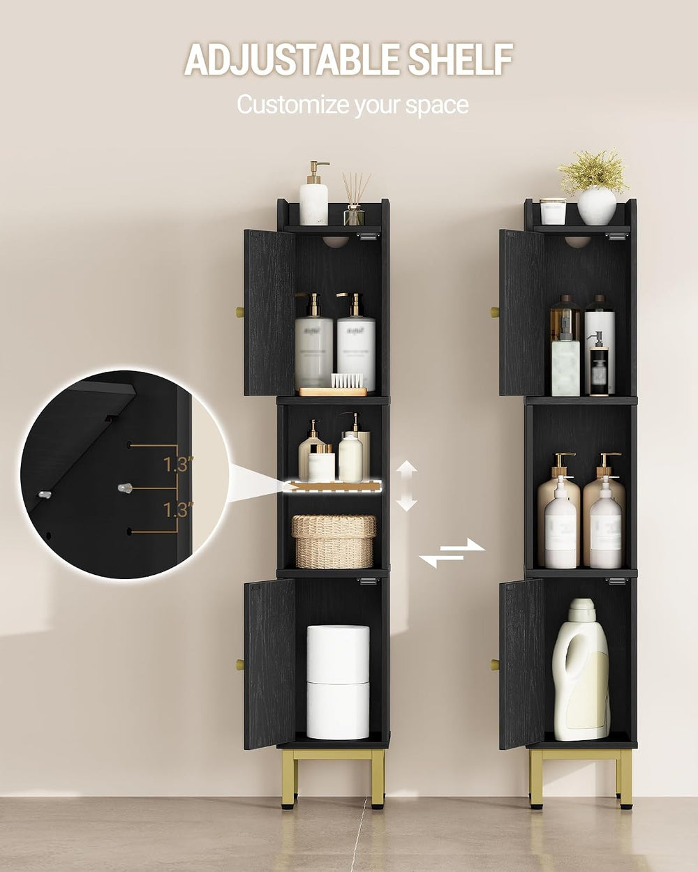 Hzuaneri Slim Bathroom Storage Cabinet, Narrow Bathroom Organizers,2 Doors