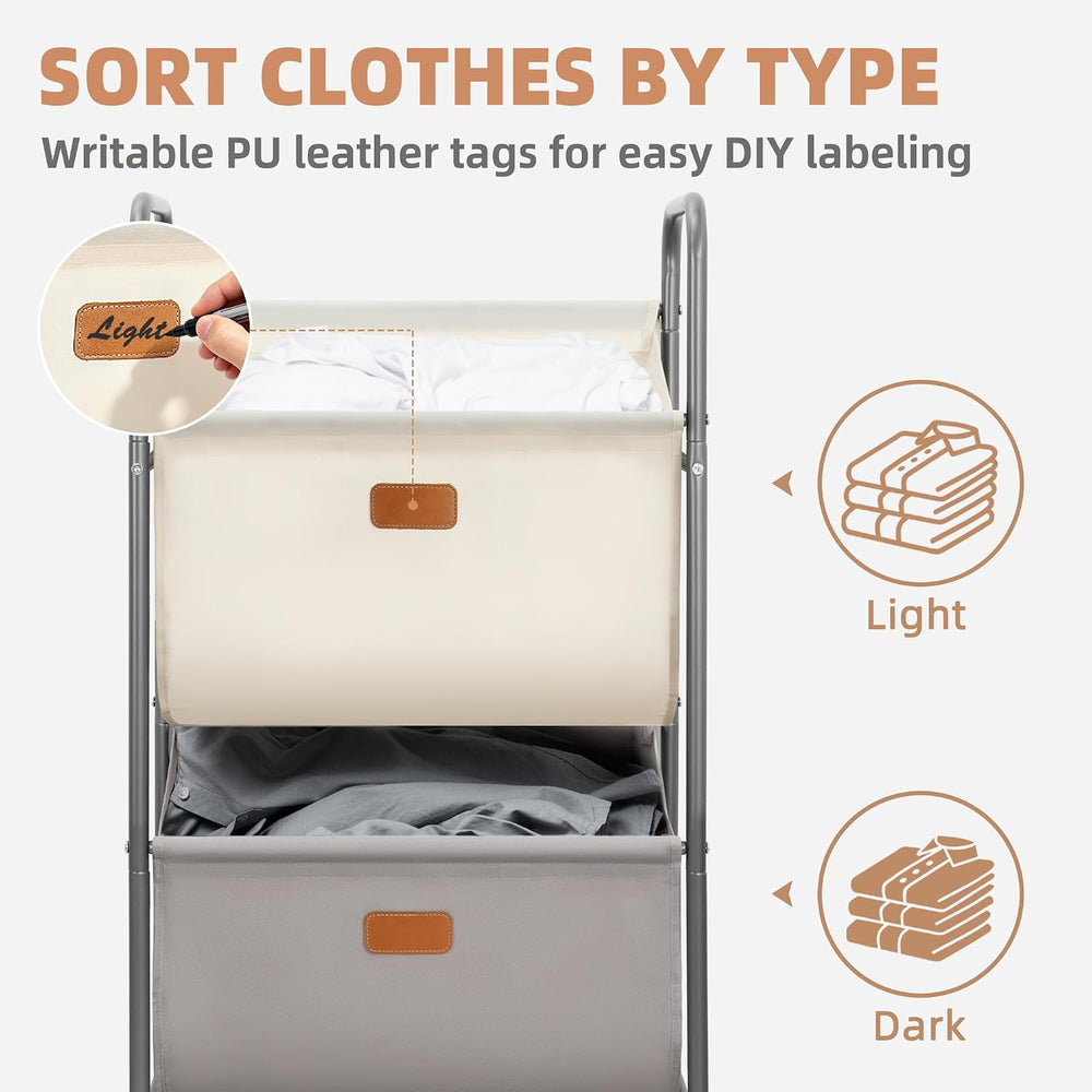 STORAGE MANIAC 80 Liters Vertical Rolling Laundry Hamper, 2 Section Laundry S...