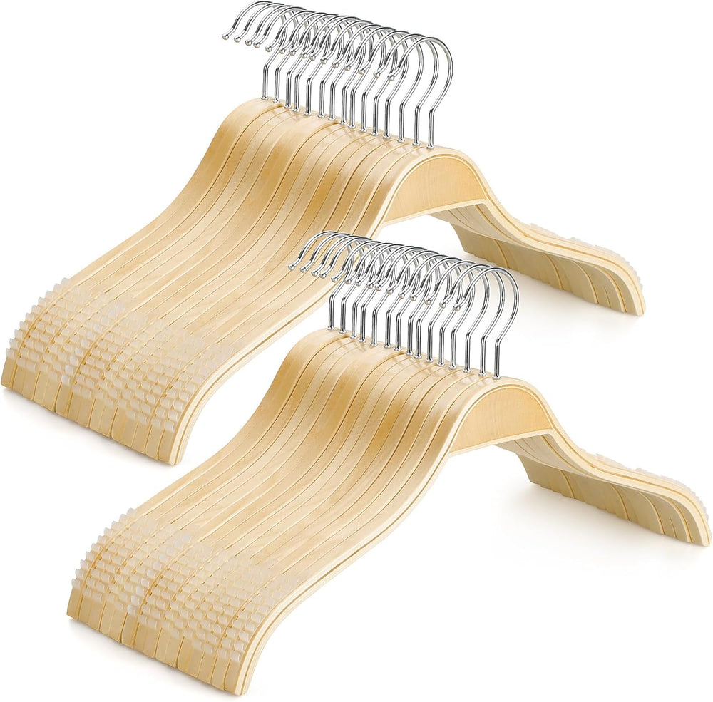 TOPIA HANGER Slim Natural Wood Hangers with Extra Soft Non-Slip Rubber Grips,...
