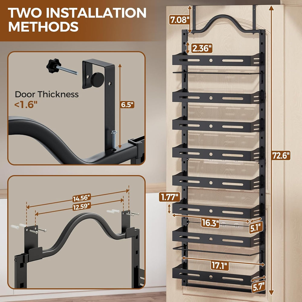 8-Tier Pantry Door Organizer, Large 2 IN 1 Wall Mount or Over The Door Pantry...