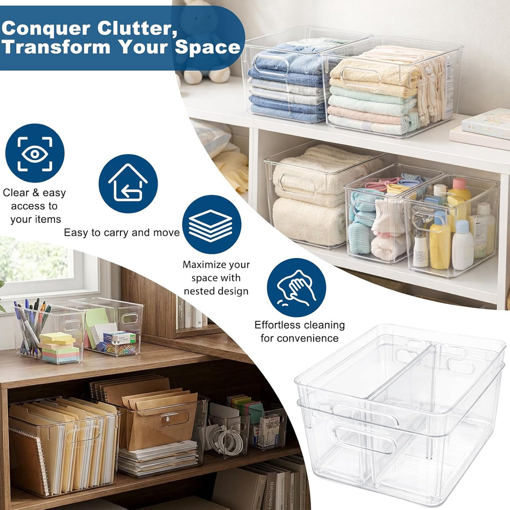 MOONEDGE 10 Pack Clear Plastic Storage Organizer Bins, 4 Large & 6 Narrow