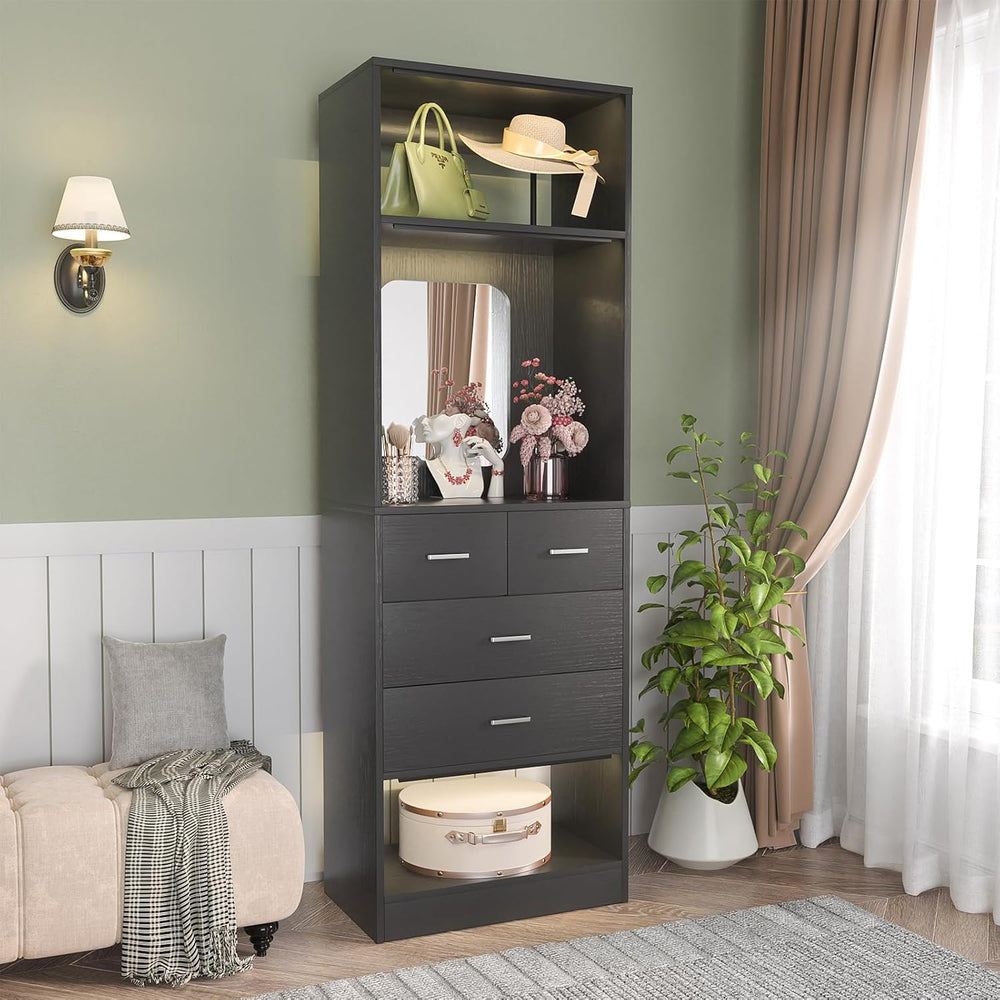 Unikito 25" Closet System with 4 Drawers, Storage Shelves, Mirror Design