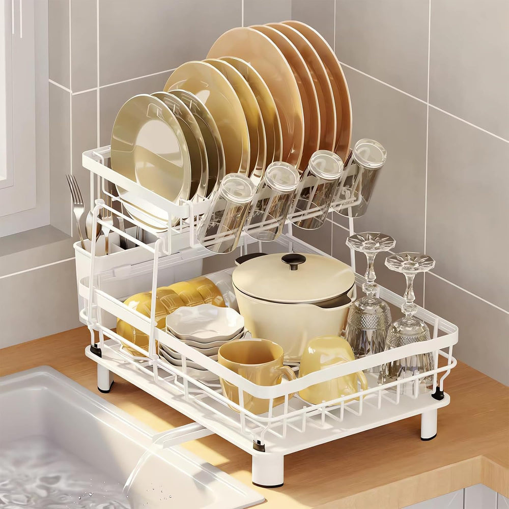 Small 2 Tier Dish Drying Rack, Space Saving Dish Racks for Kitchen Counter, K...