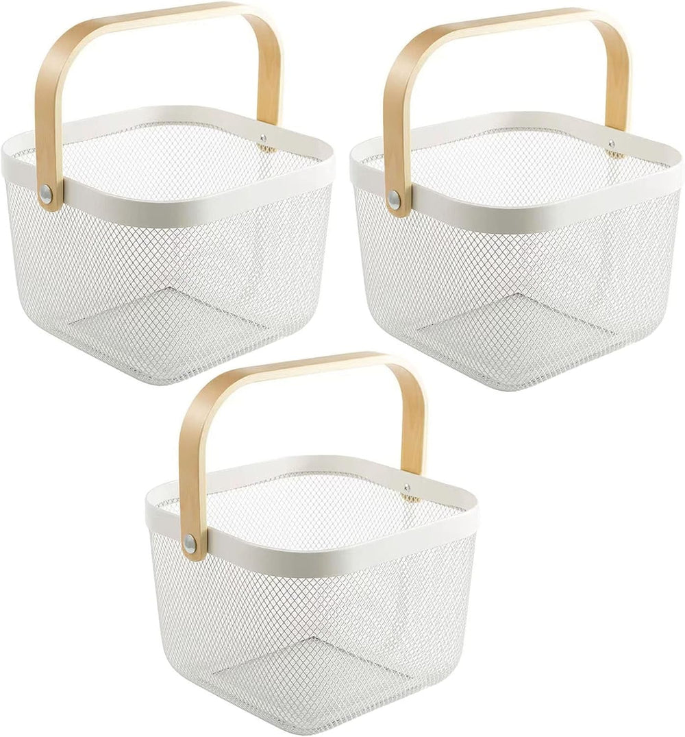 AJIODA 3 Pack Metal Mesh Steel Basket, Storage Organizer Basket Multi-functio...
