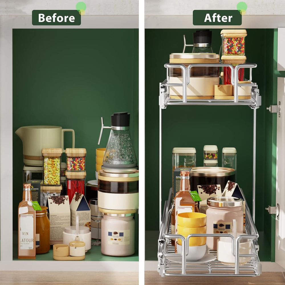 LOVMOR 2 Tier Individual Pull Out Cabinet Organizer 7.5" W x 21.5" ...