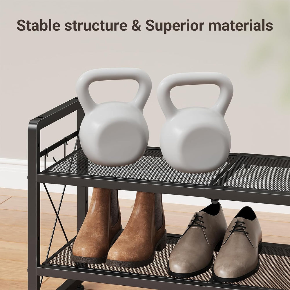 ELYKEN Expandable Shoe Rack for Closet, 2-Tier Metal Black Shoe Organizer