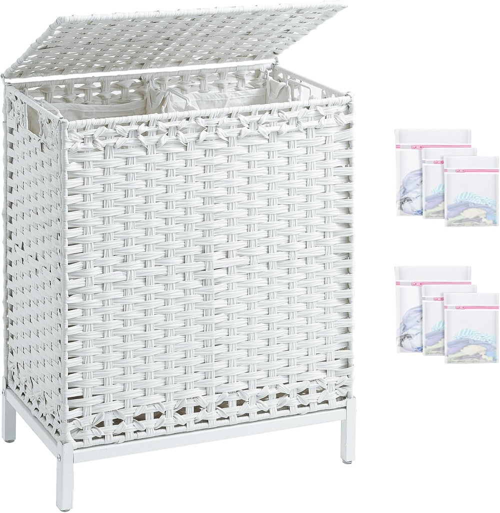 SETVSON Laundry Hamper with Lid, 112 L Handwoven Rattan, Cloud White