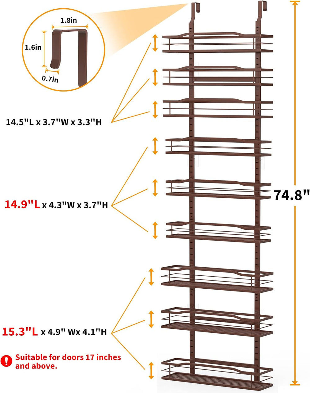 Moforoco Bronze 9-Tier Over The Door Pantry Organizer, Pantry Organization An...