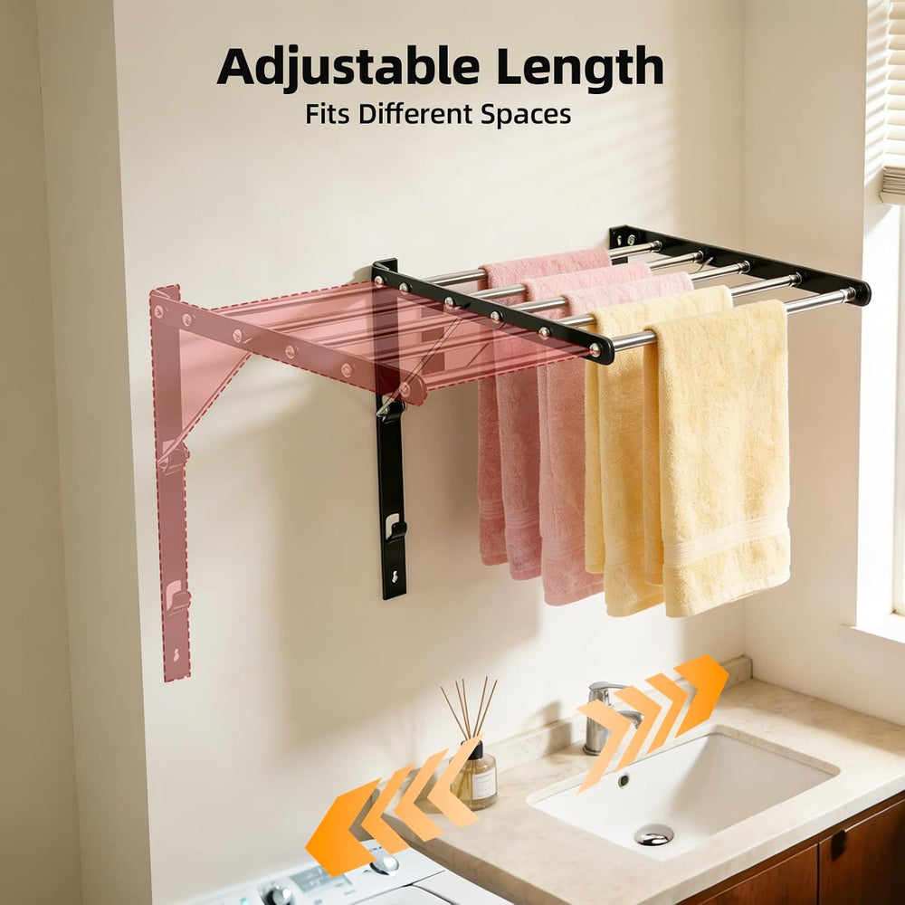 Wall Mounted Drying Rack, Foldable Laundry Rack, Adjustable Width, 60 lbs