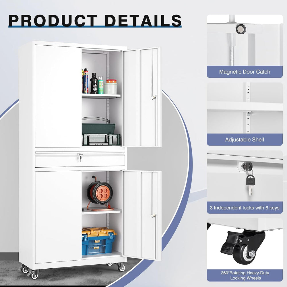 73" Metal Garage Storage Cabinet with Wheels, Rolling Tool Storage with ...