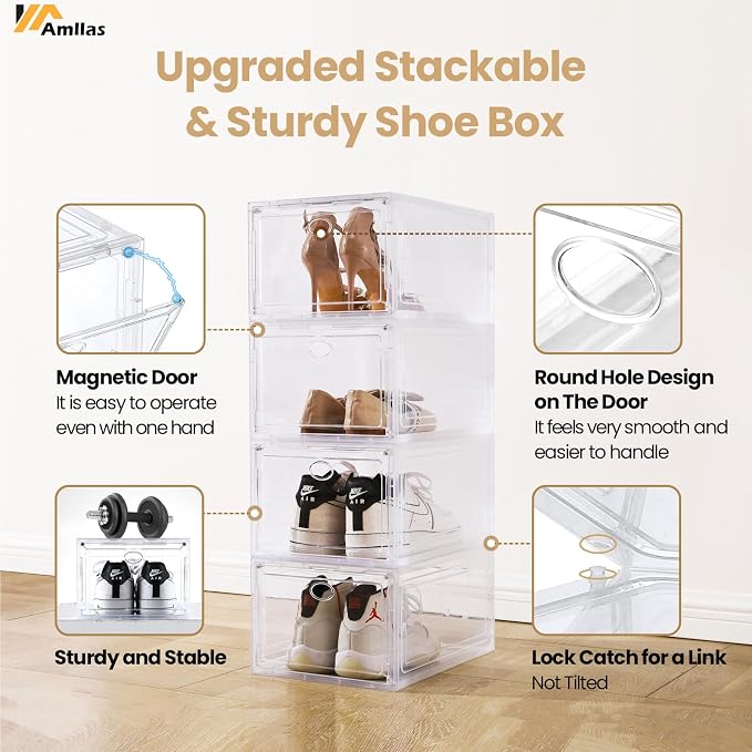 12 Pack Clear Shoe Boxes Stackable, Shoe Storage Boxes