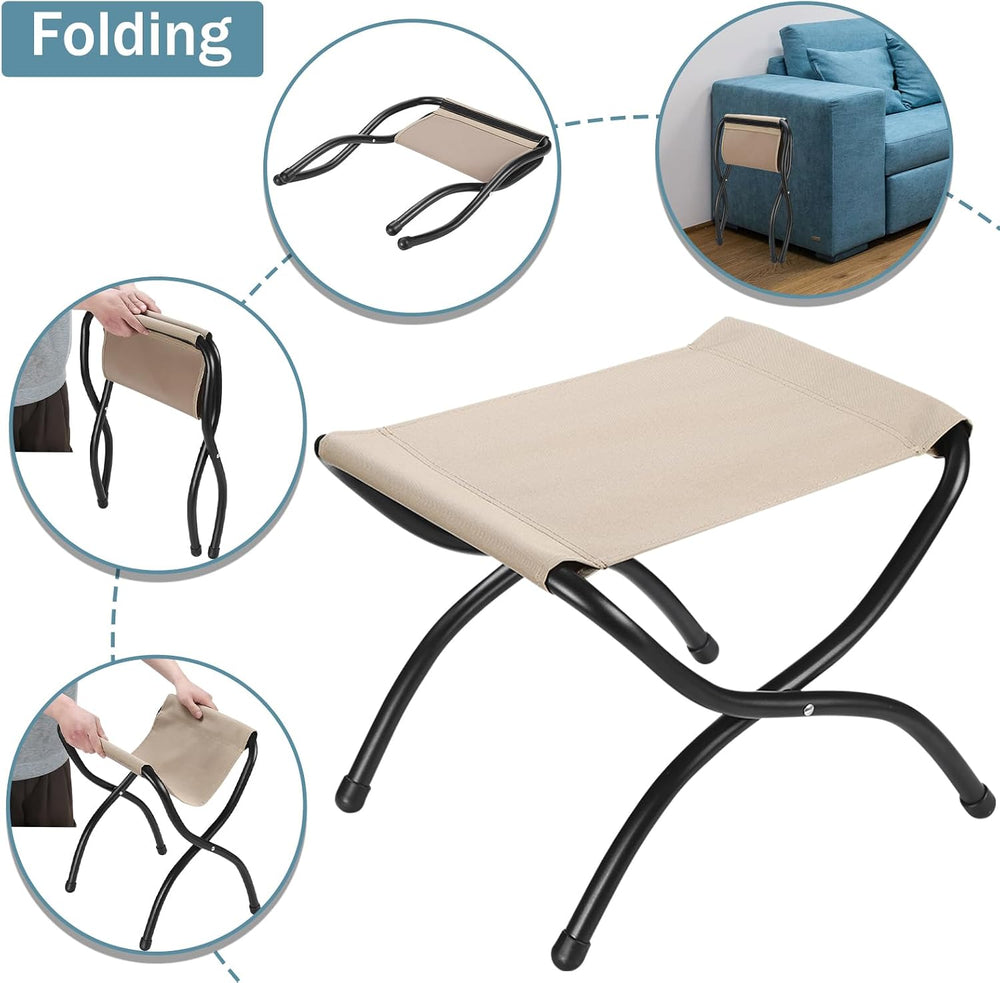 15" Upholstered Folding Foot Rest Stool with Foldable Metal Frame Black