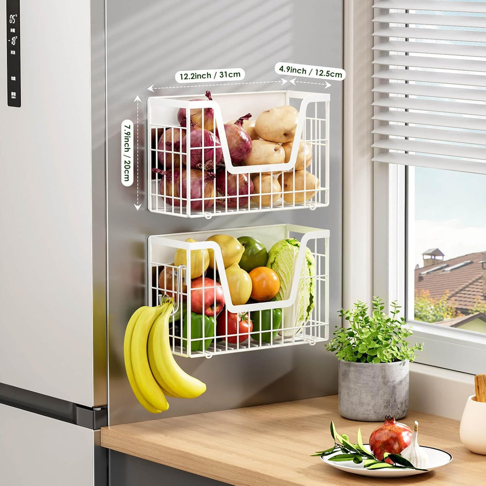 4 Pack Magnetic Shelves For Fridge, White Potato Onion Storage Bin