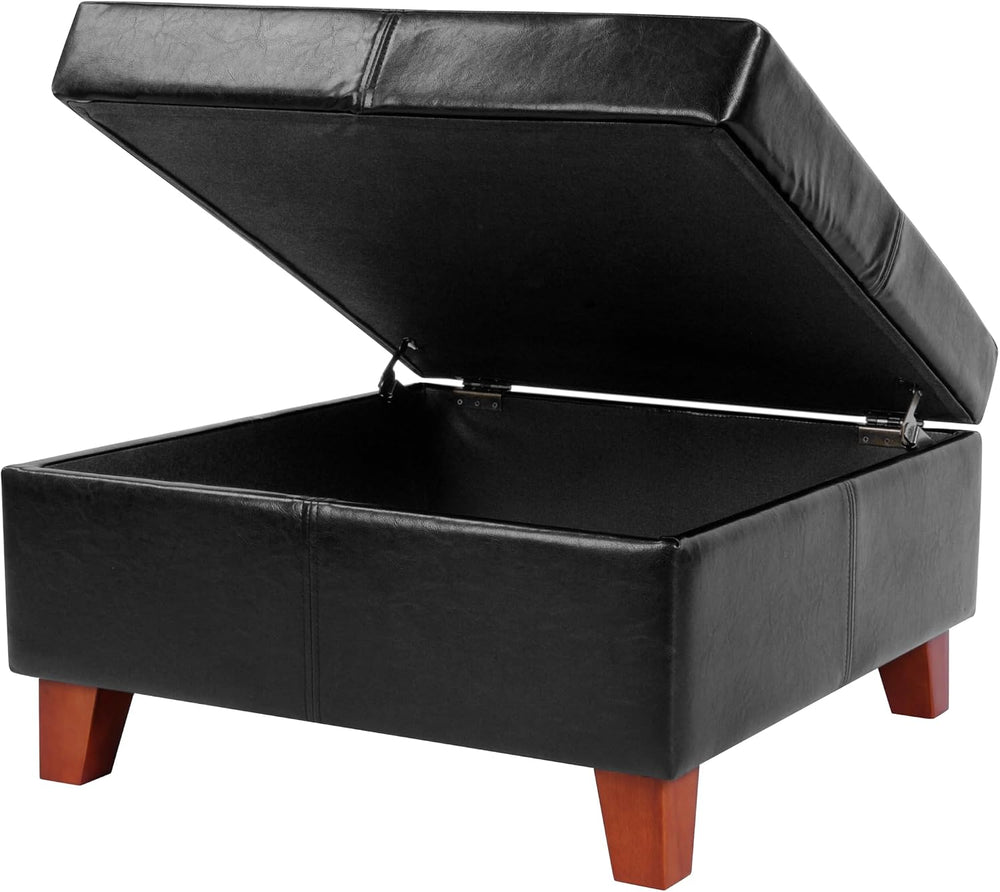 HomePop 28" Faux Leather Square Storage Ottoman - Black