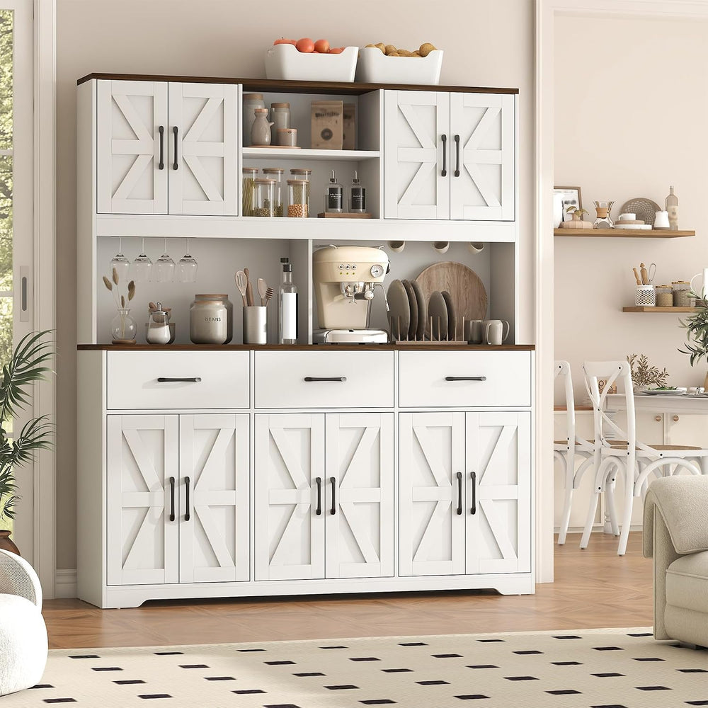 71" Tall Kitchen Pantry Cabinet with Charging Station, 62" W Food P...