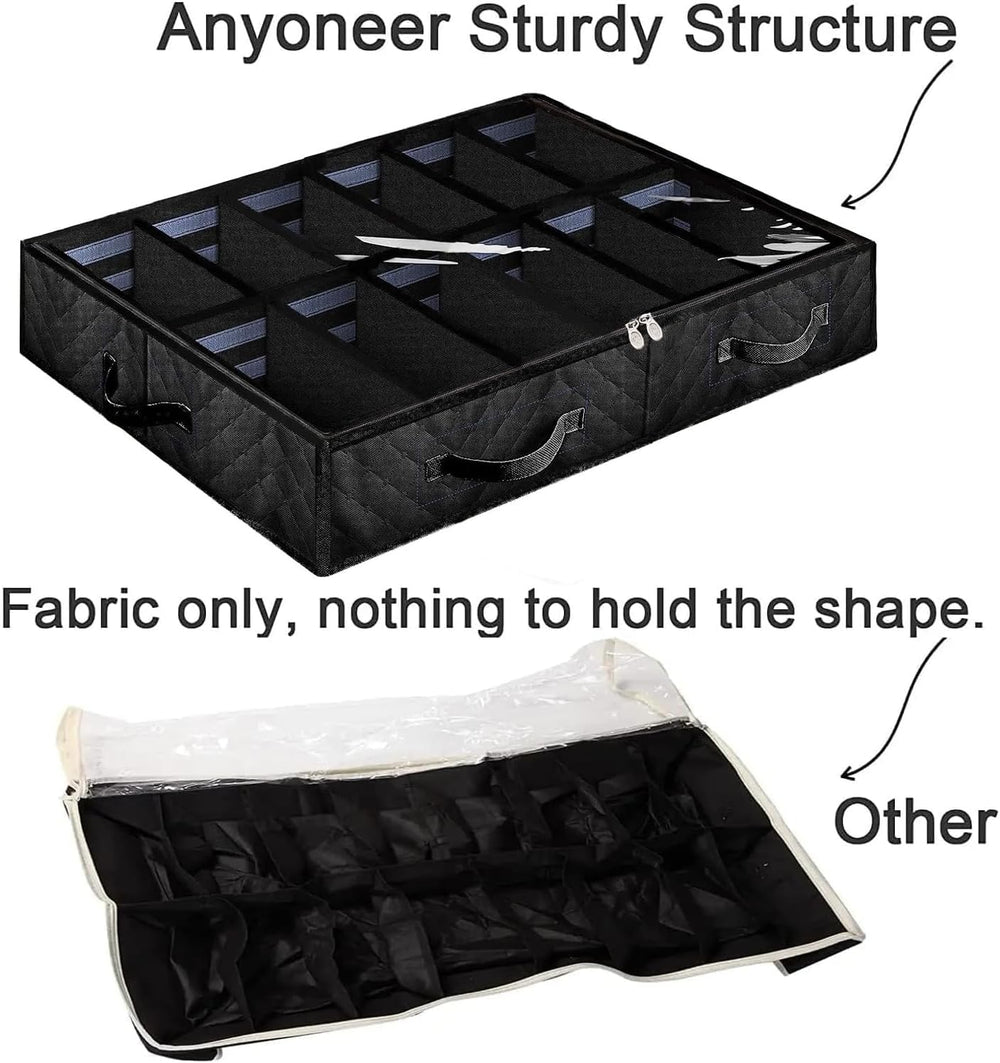 Set of 2, Under Bed Shoe Storage Organizer, Black