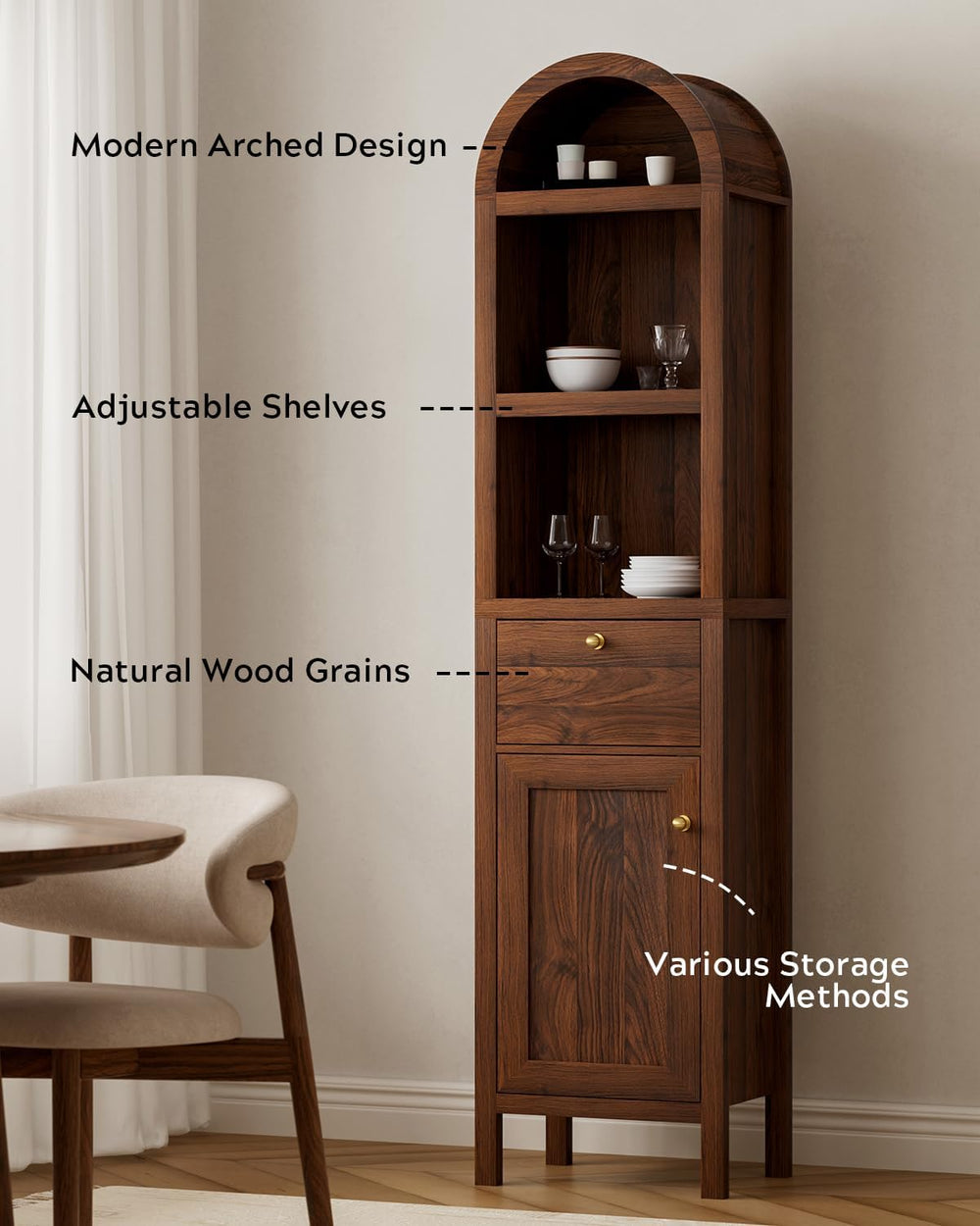 EYYTHUNG Arched Bathroom Narrow Storage Cabinet with Door and Drawer, 67"...