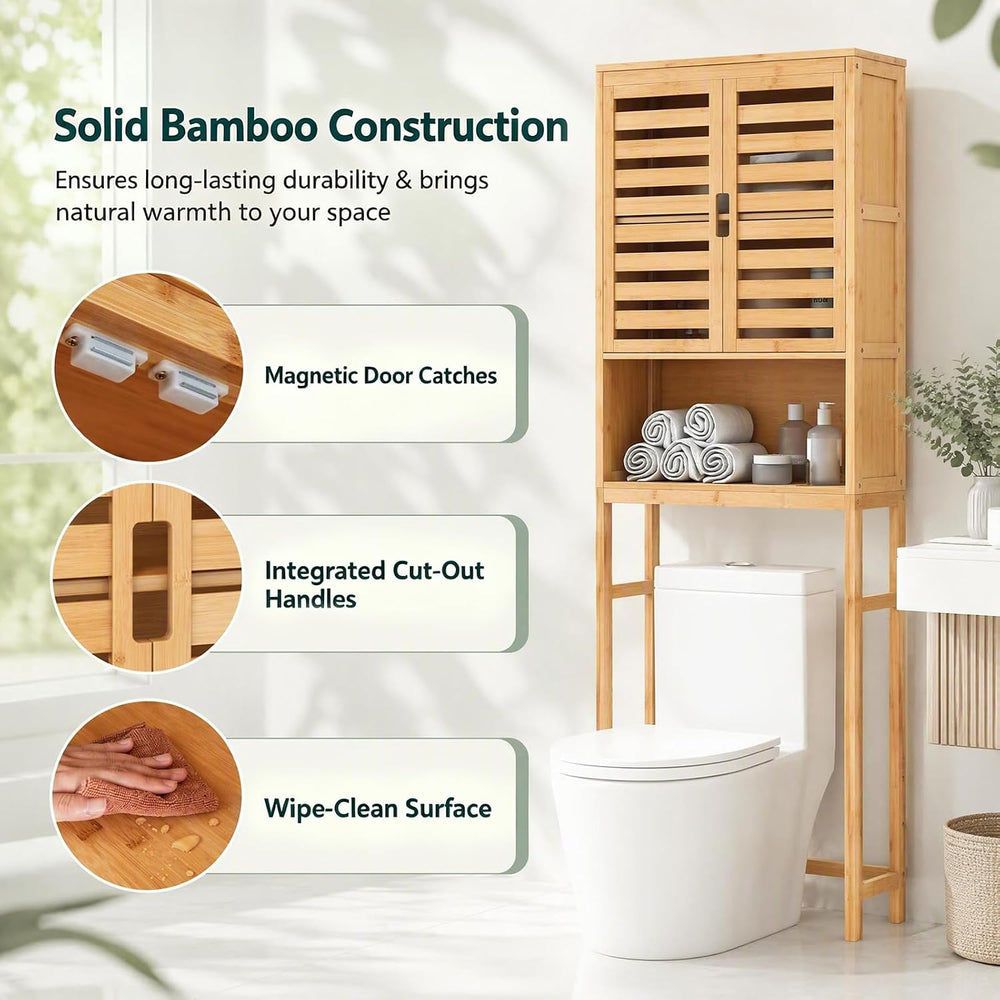 67-inch Bamboo Over the Toilet Storage Cabinet with 2 Doors, Natural