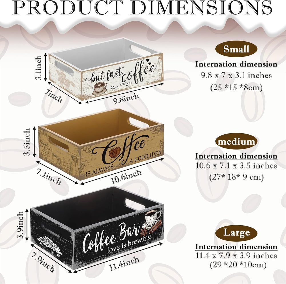 3 Pcs Christmas Wood Crate with Words Coffee Bar Love Is Brewing