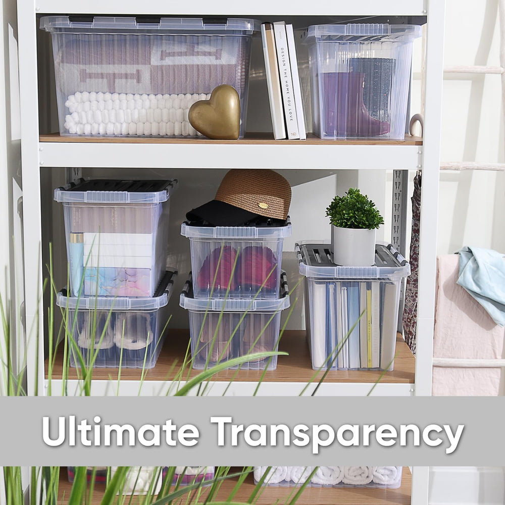 Superio Clear Storage Boxes with Attached Lids, Plastic Container Bins with H...