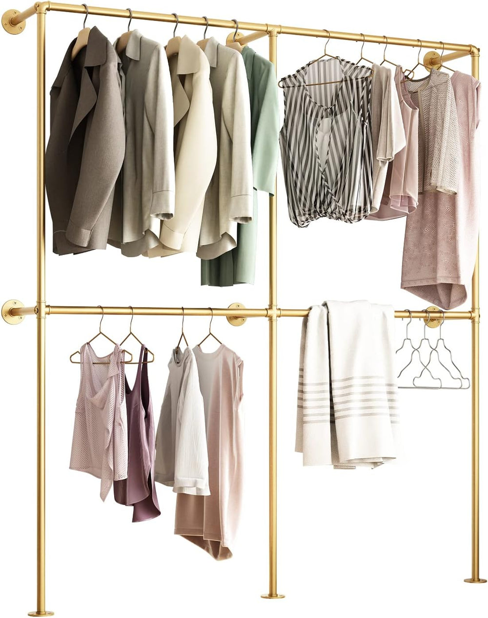 Industrial Pipe Clothing Rack Wall Mounted,Clothes Racks with Double Hanging ...