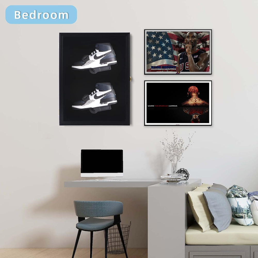 Memorabilia Shoe Display Case Wooden Frame Wall Mount Acrylic Clear Door Snea...