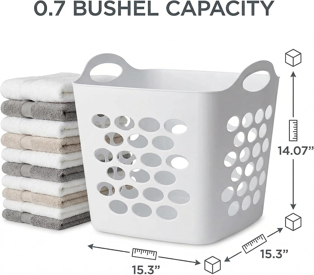4-Pack Flexible Square Laundry Basket with Built-in Handles, White Plastic Cl...