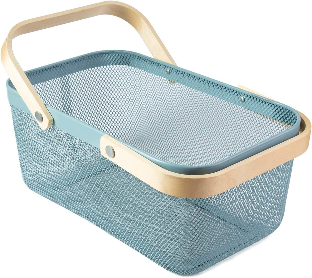 Portable Garden Harvest Basket-Mesh Design Natural Bamboo Handle Wire Storage...