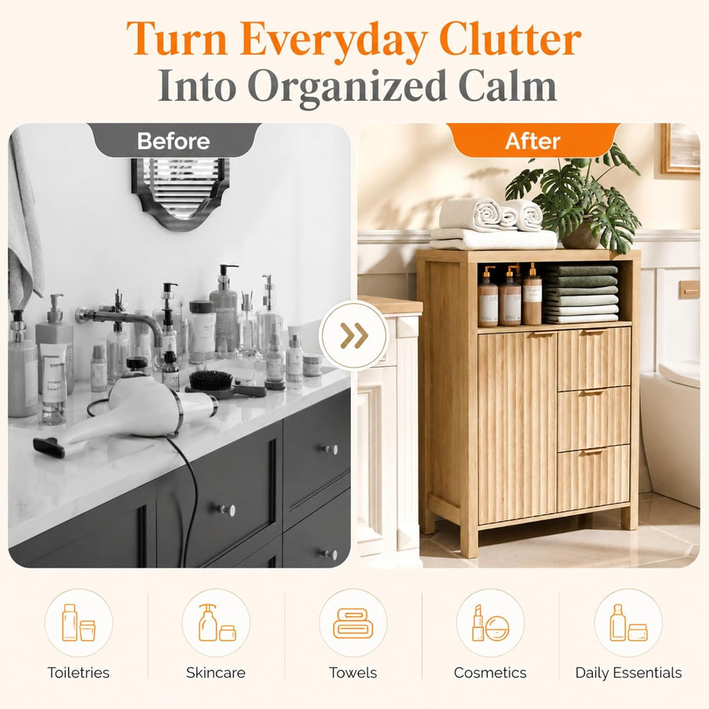 VINGLI Bathroom Storage Cabinet with 3 Drawers & Door, Slim Freestanding ...
