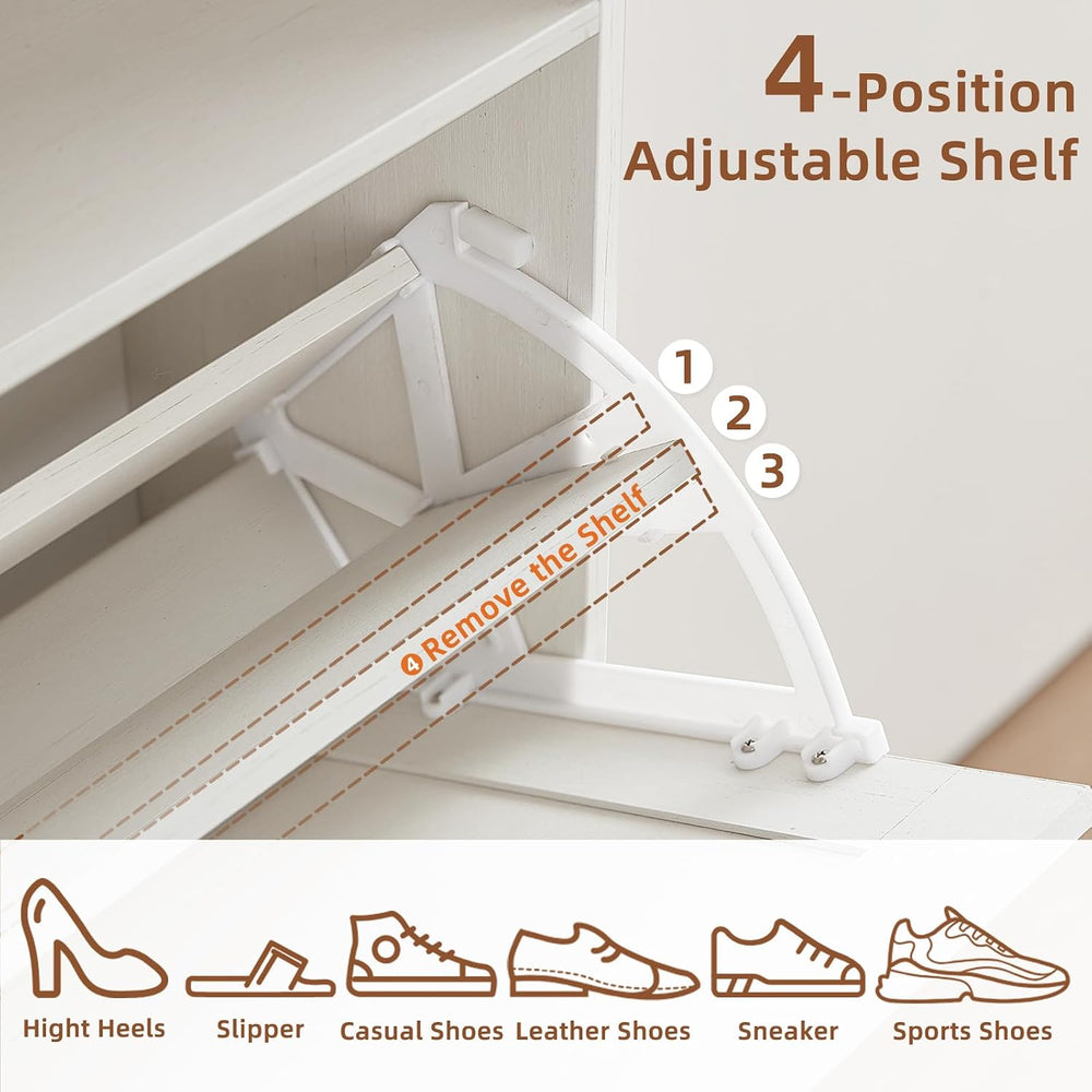 RWYHG Shoe Cabinet with 2 Flip Drawers, Narrow Entryway Organizer,White