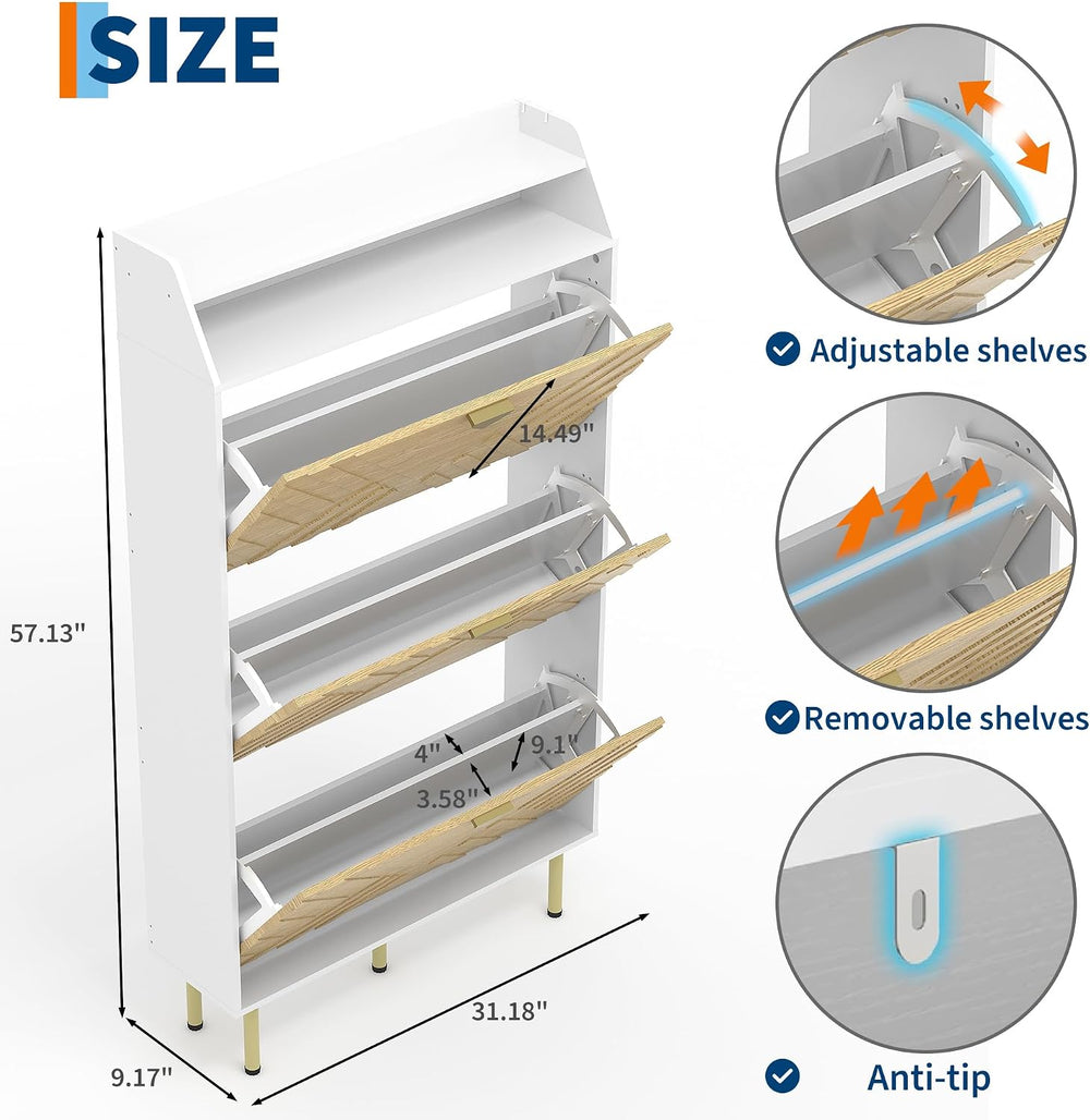 IDEALHOUSE Shoe Cabinet with 3 Flip Drawers, Hidden Shoe Storage Cabinet with...