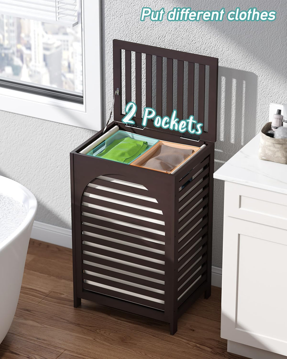 Laundry Hamper, 22.5 Gallon (85L) Bamboo Wood Clothes Laundry Basket with Lid...