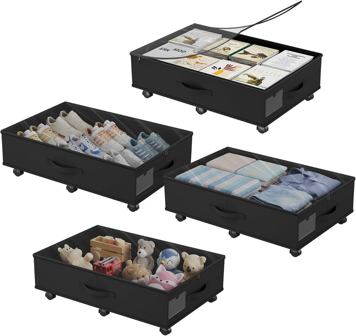 Babenest 4-Pack Under Bed Storage Organizer on 6 Wheels for Clothes