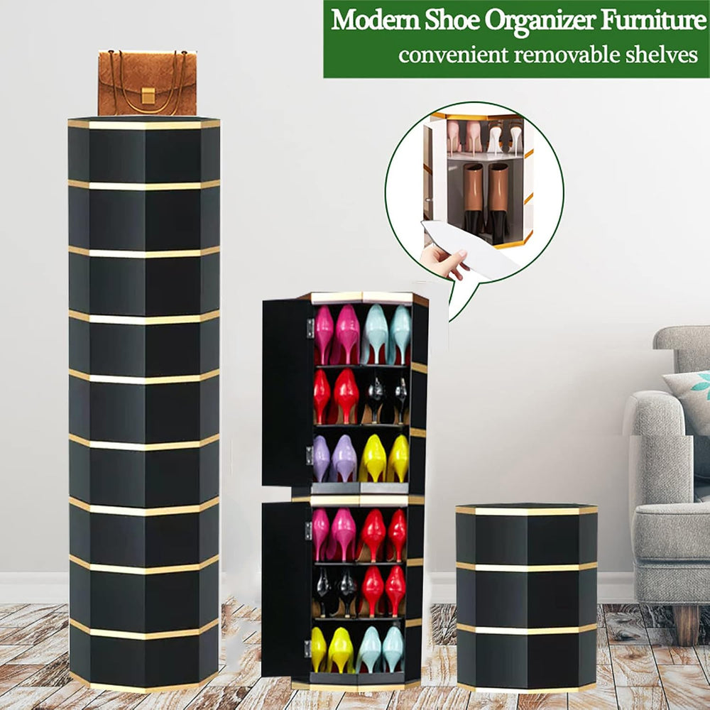 QQXX Premium Rotating Shoe Rack with Doors,Round Shoe Rack Tower Modern Shoe ...