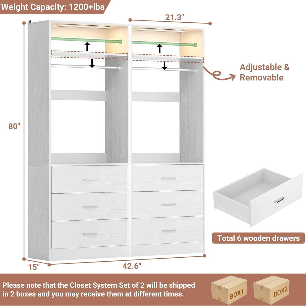 Besiost Freestanding Closet Systems with 2 Motion Sensor LED Lights, 2 Set