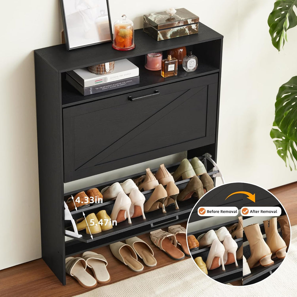 RWYHG Shoe Cabinet with 2 Flip Drawers, Narrow Entryway Organizer,Black