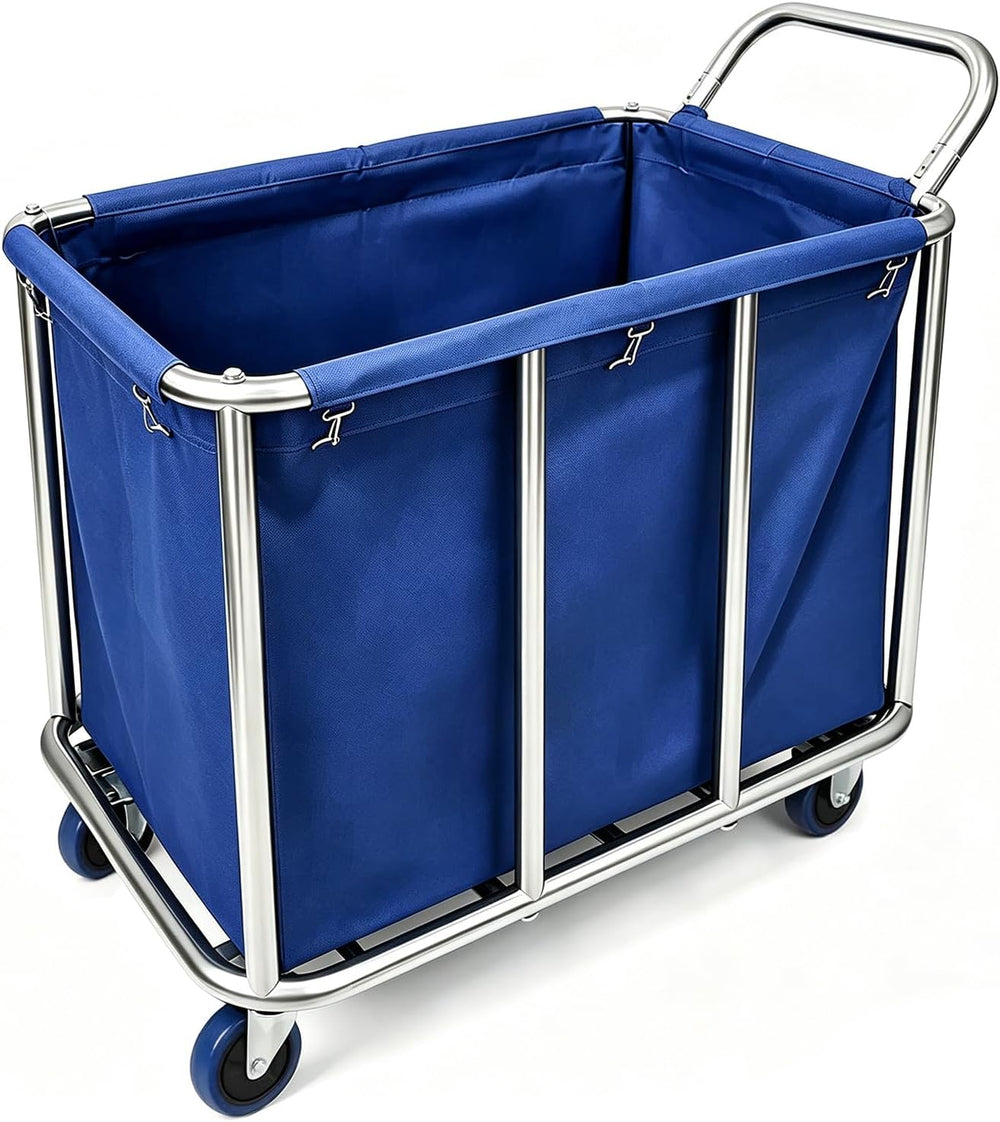 Commercial Laundry Cart with Wheels, 400L Industrial Rolling Laundry Basket w...