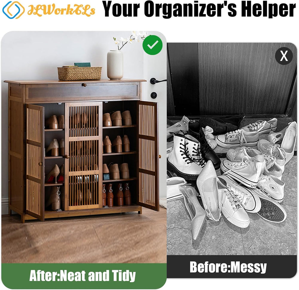 Bamboo Shoe Storage Cabinet with Drawer and Wide Top,5-Tier Shoe Storage Cabi...