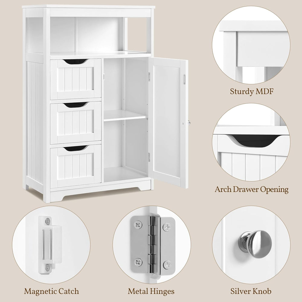 Yaheetech Small Freestanding Bathroom Storage Cabinet with 3 Drawers, White