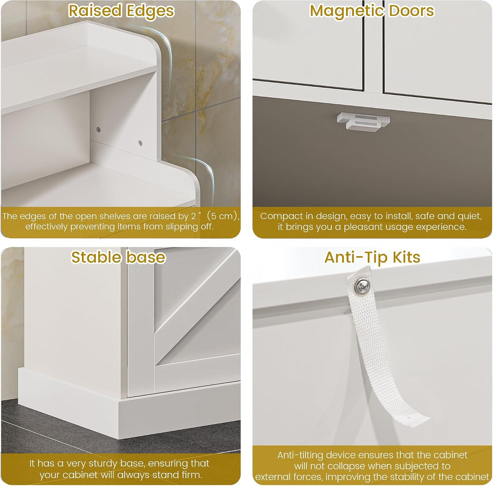 Farmhouse Bathroom Storage Cabinet with 2 Drawers & 2 Doors, Kitchen Cabi...