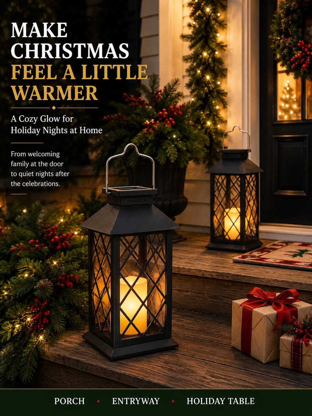 2 Pack 14'' solar lanterns outdoor waterproof๏ผIncludes flameless candles