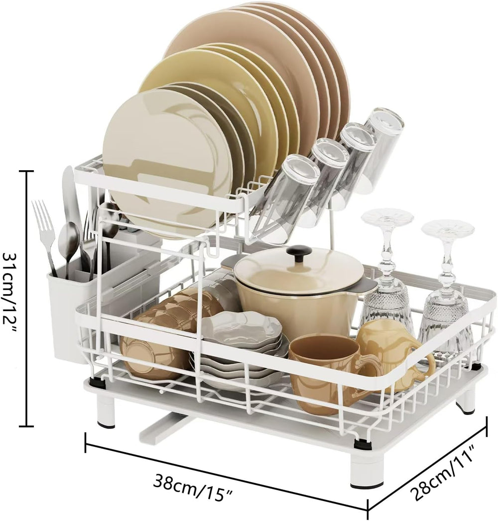 Small 2 Tier Dish Drying Rack, Space Saving Dish Racks for Kitchen Counter, K...