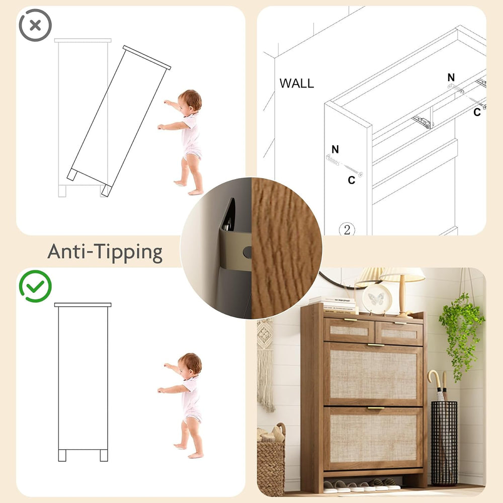 Shoe Organizer Cabinet Storage for Entryway - Slim Rattan Shoe Rack for Front...
