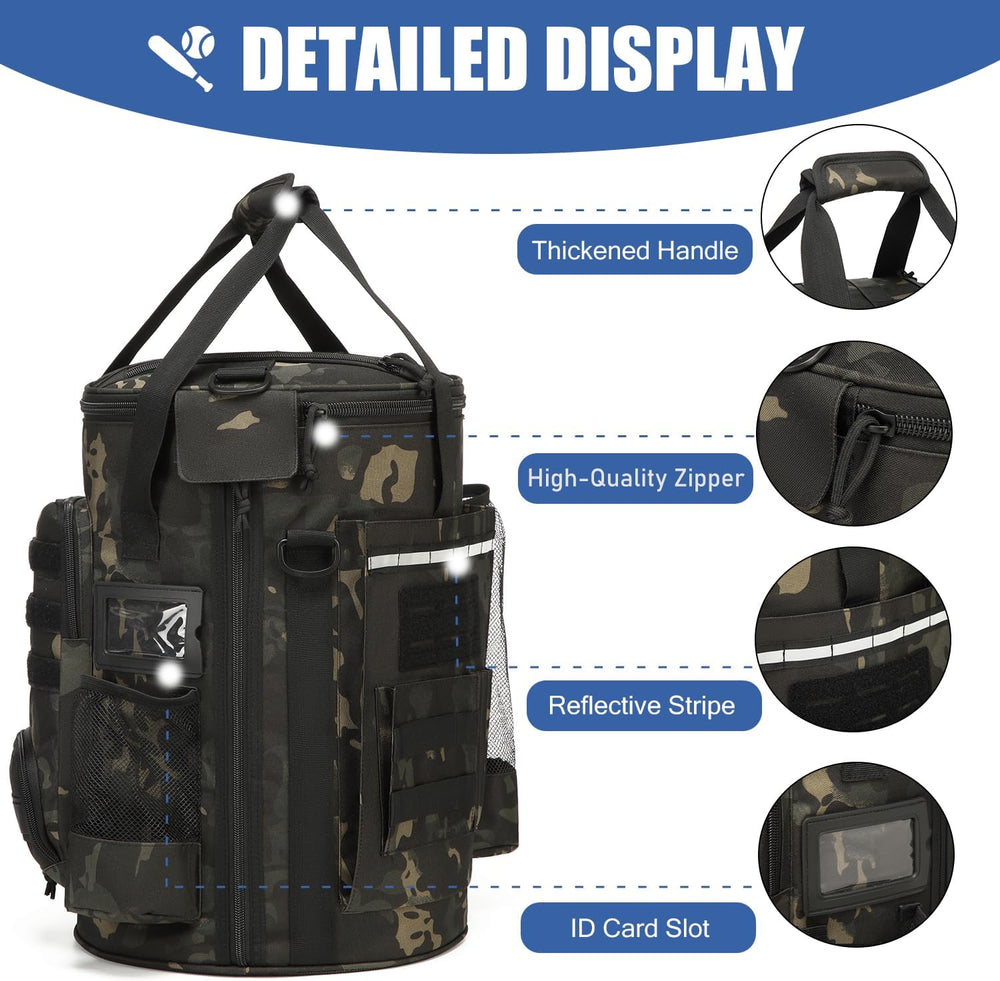 Baseball Bucket Bag 6 Gallon Multi Pockets Softball Coaching Equipment Bag