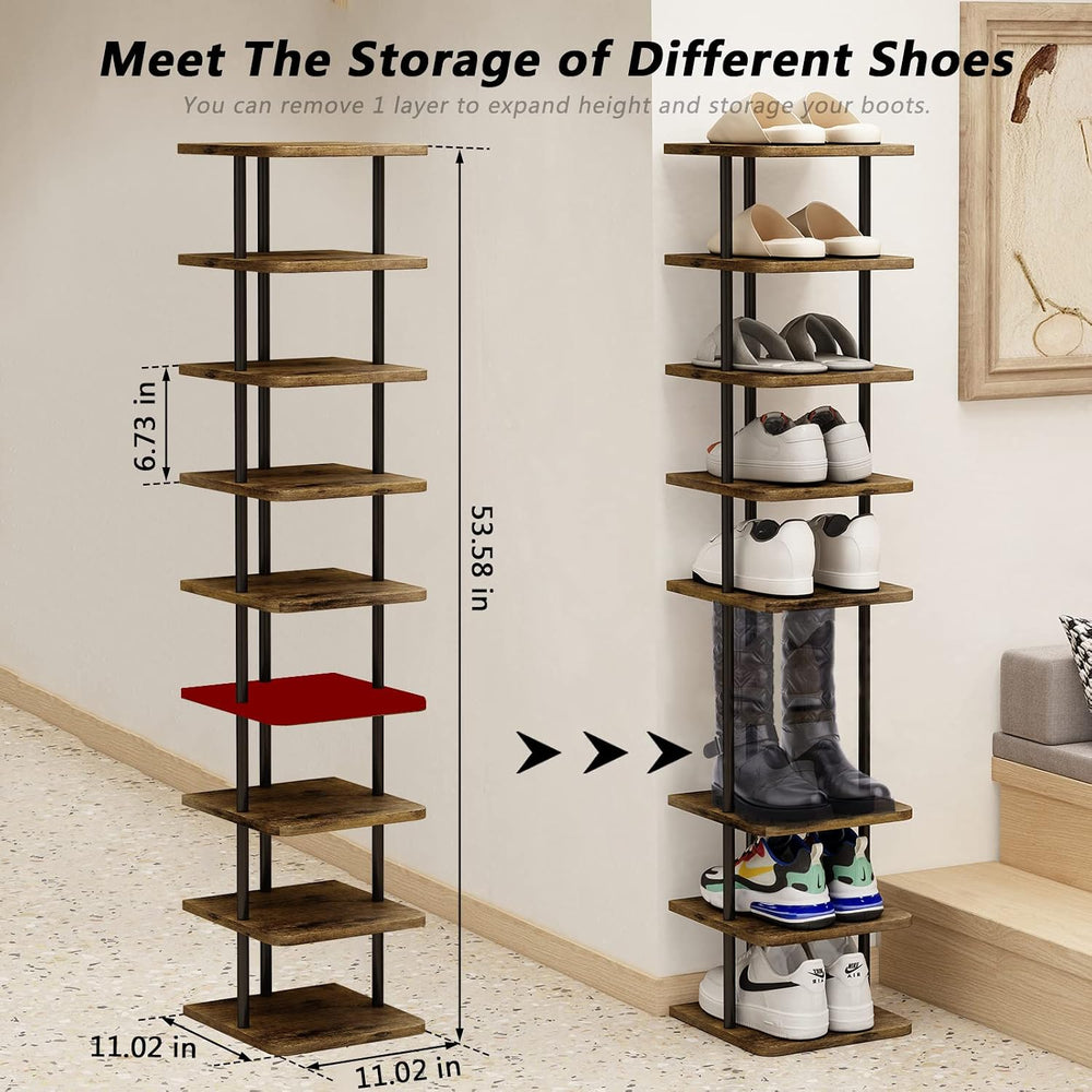 AZERPIAN Shoe Rack Storage Vertical Narrow Shoe Organizer Shelf 9 Tier
