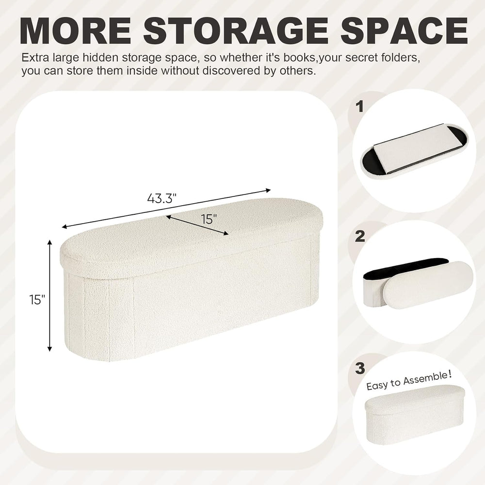 PINPLUS Storage Ottoman Bench Tufted Oval Ottomans Bench Foot Rest, Chest Box...