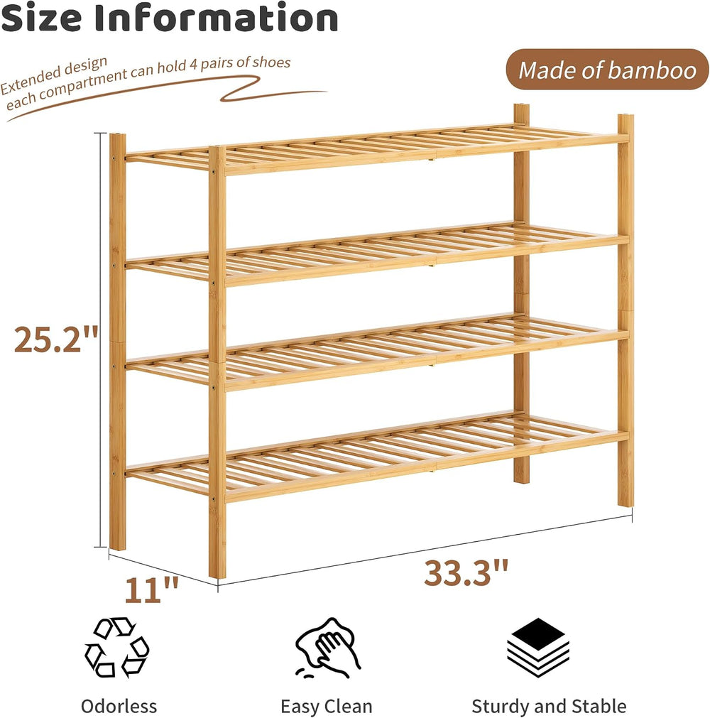 Bamboo Shoe Rack Stackable Shoe Shelf Storage Organizer for Unit Entryway Hal...