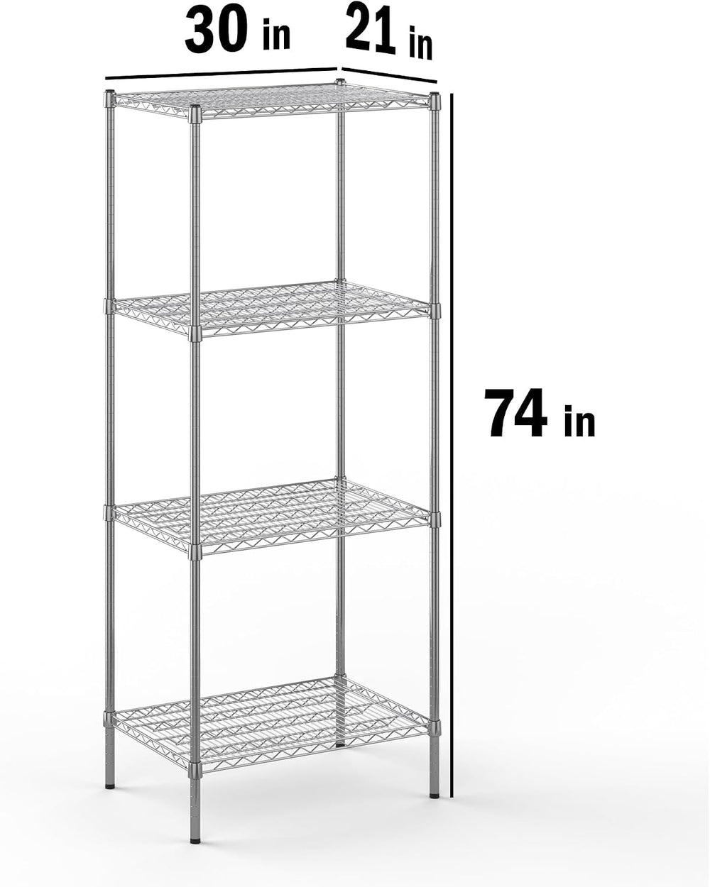 21" Deep x 30" Wide x 74" High 4 Tier Chrome Wire Shelving Kit...