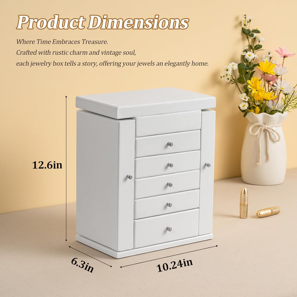 Emfogo Wooden Jewelry Box for Women, 6-Tier Large Jewelry Organizer Boxes wit...