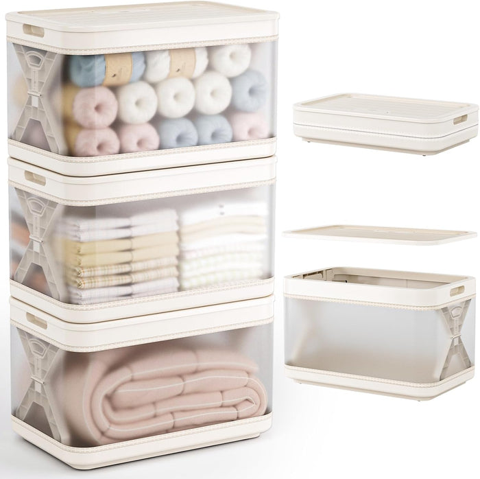 HAIXIN Collapsible Storage Bin with Lid 8.4 Gal, Clear Storage Totes 3 Pack